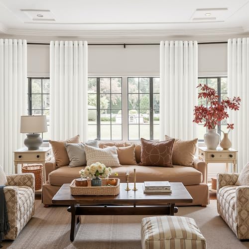 Jowels Ivory Linen Grommet Curtains 108 Inch Length for Living Room