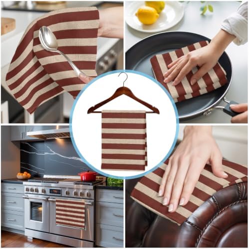 Oatmeal Tan Striped Kitchen Towels Set of 3, Water Absorbent Dish