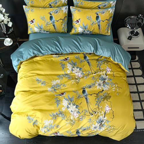 Floral Queen Duvet Cover 100% Soft Cotton 3 Piece Chic Birds Queen