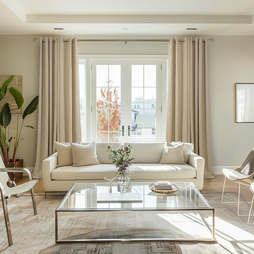 BGment Natural Beige Linen Curtains 72 Inch Length for Living Room