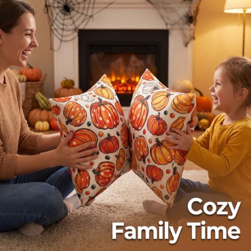 Playful Pumpkin Pillow Covers 20x20 Orange Thanksgiving Decor for