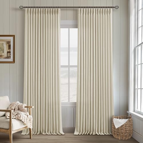 TWODRAPES Beige Pinch Pleated Linen Curtains 120 Inches Long 2 Panels
