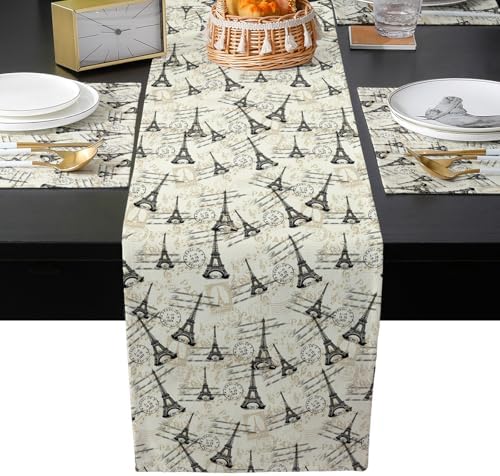 Beige Towers Table Runner and Placemats for Dining Table, Burlap