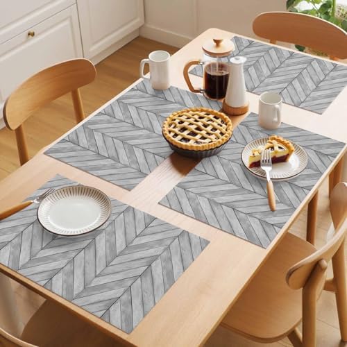 Placemats Set of 8, Gray Wood Grain Woven Placemat, Linen Place Mats