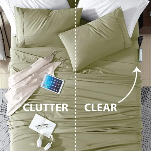Swift Home Twin XL Bed Sheet Set with Double Side Pockets, Sage