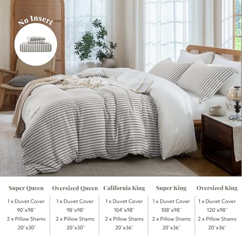 MILDLY Jacquard Striped Duvet Cover Set 3pcs Dual Zipper Taupe Super