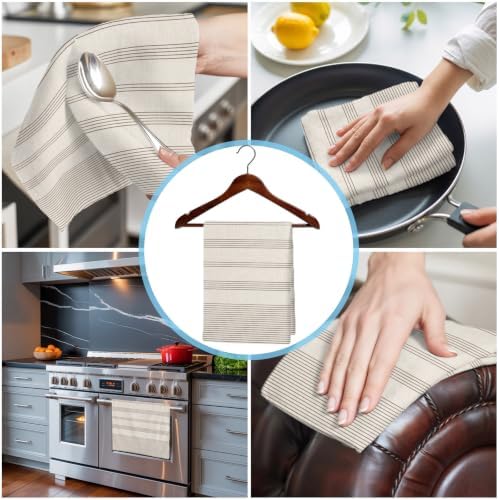 Beige Stripes Kitchen Towels Set of 3, Water Absorbent Dish Towel