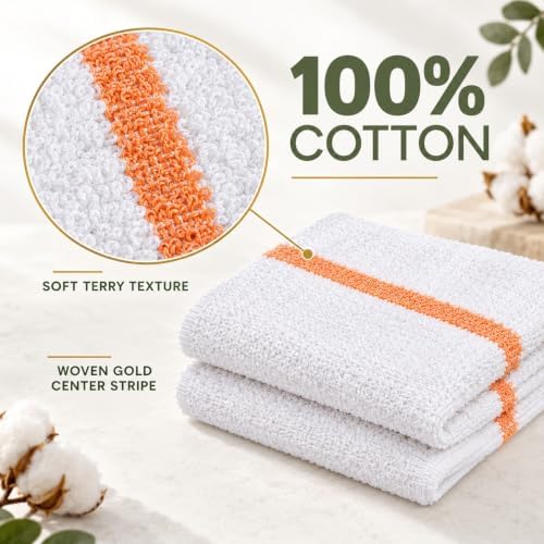 Bar Mop Towels 12 Pack, 16x19 Inch 100% Cotton Gold Stripe Kitchen