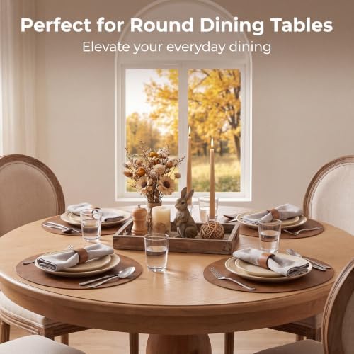 ADRIMER Placemats Set of 12, Heat Resistant Round Table Mats, Light