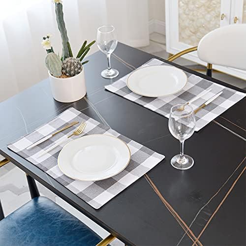 Grey & White 2 Side Cotton Buffalo Check Placemats Set of 4 Heat