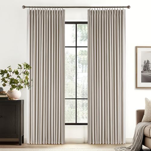 RYB HOME Linen Blackout Curtains 96 inches Long, 100% Blackout Noise