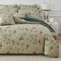 FADFAY Queen Size 100% Cotton Shabby Sage Green Floral Duvet Cover Set