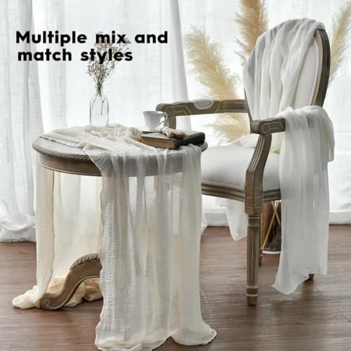 Artoid Mode Boho Cheesecloth Gauze Ivory Wedding Table Runner
