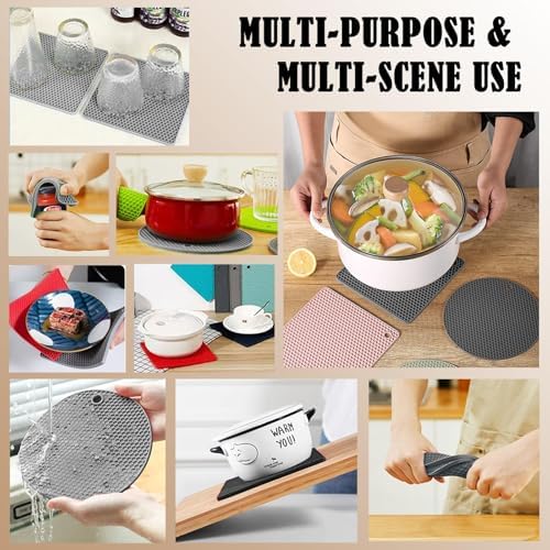 Silicone Oven Mitts and Pot Holders Sets, Hot Pads Kitchen, Black