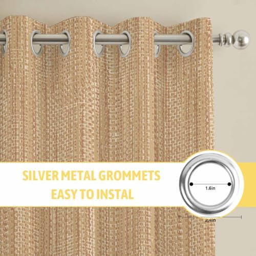 Sand Beige Window Curtains Panels with Silver Grommet, Boho Modern