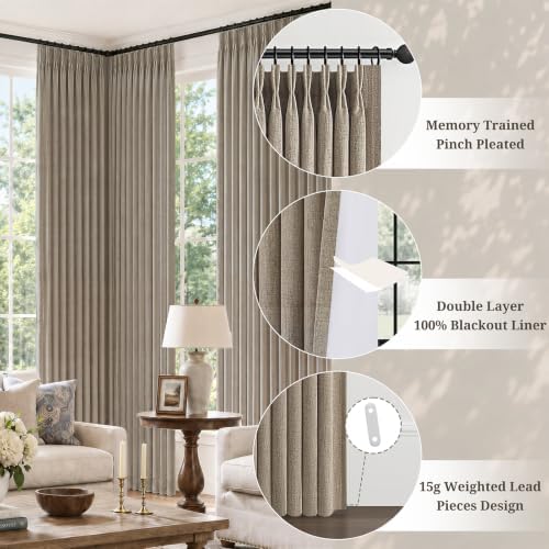 120 Inch Extra Long Pinch Pleat Blackout Heavy Linen