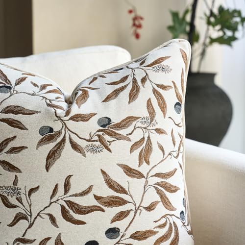 Alerfa Beige Floral Throw Pillow Cover 20 x 20 Inch Sqaure Luxury