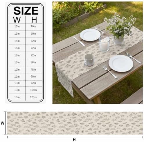 Vintage Beige Botanical Table Runner 108 Inch Long Dresser Scarves