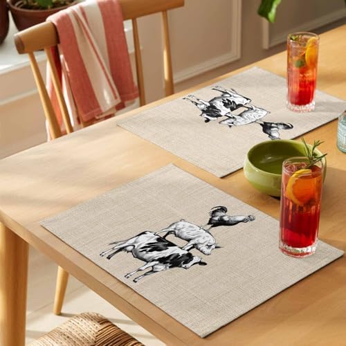 Placemats Set of 8, Farmhouse Wooden Grain Woven Placemat, Linen Place
