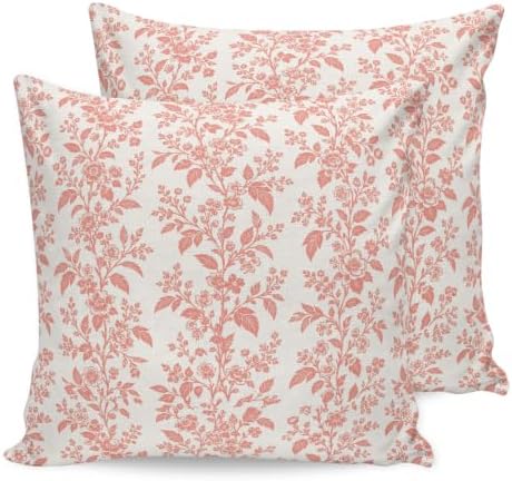 Pillow Covers 18x18 Set of 2, Red Farmhouse Leaves Square Throw Pillow