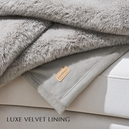 EVERGRACEHOME Faux Chinchilla Fur Throw Blanket, 60"x80", Silver Taupe