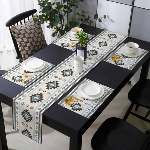Boho Table Runner and Placemats Set of 4 Country Farmhouse Style