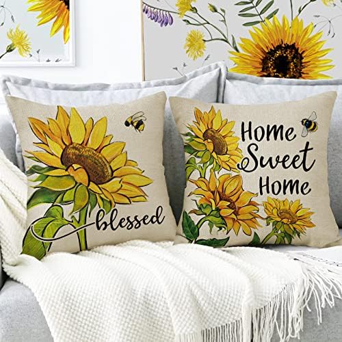 Fahrendom Sunflower Sunshine Decorative Throw Pillow Cover 20 x 20 Set