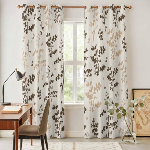 Farm Brown Khaki Leaves Curtains 96 Inches Long for Living Room 2