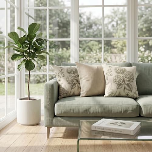 B BBPM Sage Green Hydrangea Pillow Covers Set of 2, 22x22 Vintage