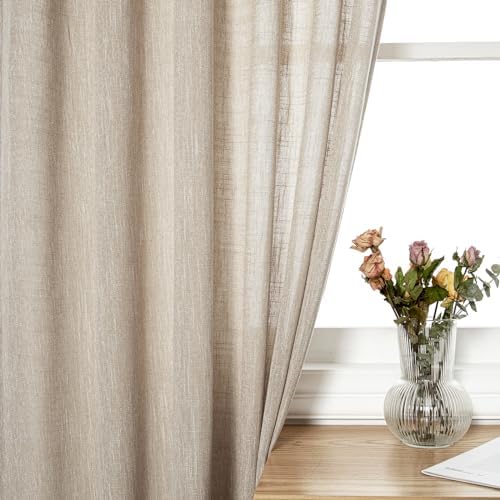 MYSKY HOME Cotton Curtains for Living Room Farmhouse Semi Sheer Light