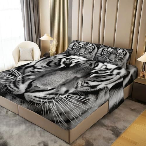 Fitted Sheet 3 Pieces Twin XL Size Animals Photography Tiger Soft