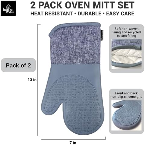 Homewear Marlow Silicone Extra Long Oven Mitt 2 Piece Set, Heat and