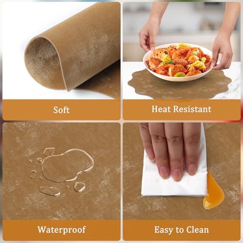 comfoyar Faux Leather Flower Shaped Placemats Set of 6, 13.5 Inch Heat
