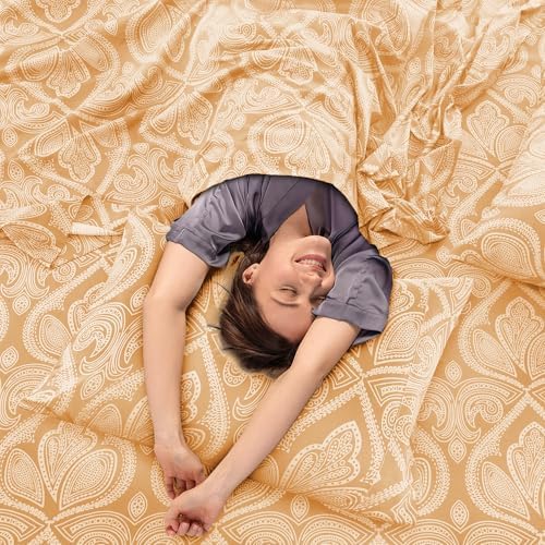 Hannah Linen Paisley Queen Sheet Set, 4 PC Soft Microfiber Wrinkle