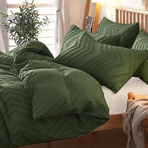 Nanko Olive Green California King Duvet Cover, 3pc Boho Tufted