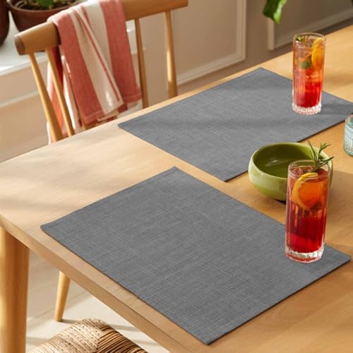 Classic Solid Gray Placemats Set of 6 Washable Table Mats for