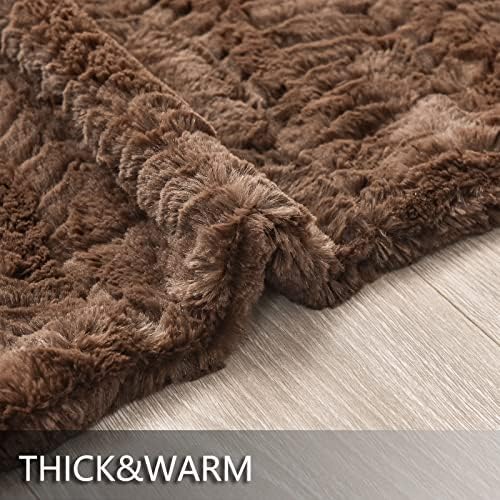 YUSOKI 700GSM Luxury Double Sided Faux Fur Queen Blanket, Brown