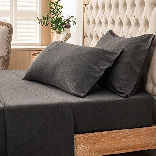 PURE ERA Jersey Knit 4pc Bed Sheet Set 100% T-Shirt Heather Cotton