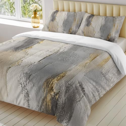 Duvet Cover Queen Size 3 Piece Bedding Set, Gray Beige Abstract Soft