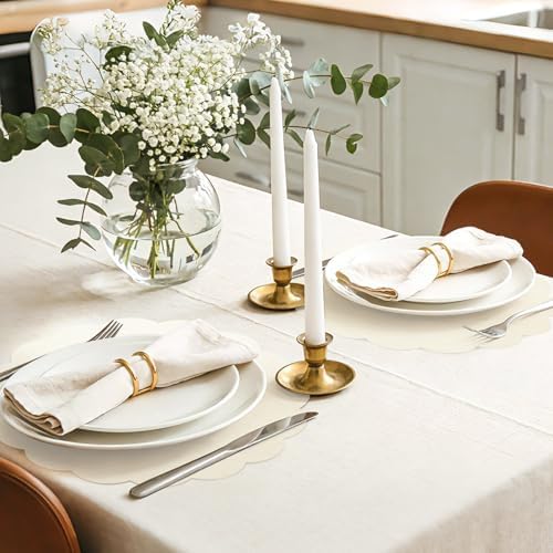 Soleebee 12 Pack Disposable Placemats, Beige Scalloped 13 Inch Table