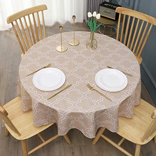 AooHome Round Tablecloth 70 Inch - Khaki Washable Polyester