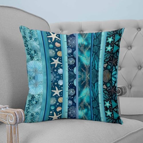 Teal Blue Starfish Coastal Pillow Covers 20x20 Set of 2, Nautical
