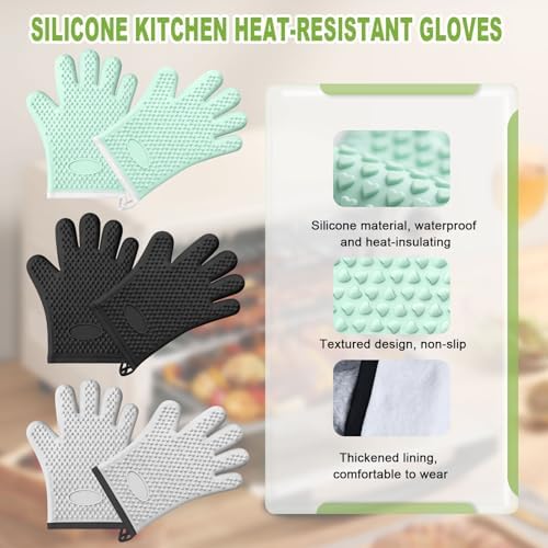 2Pack Oven Mitts Heat Resistant,Silicone Oven Gloves with