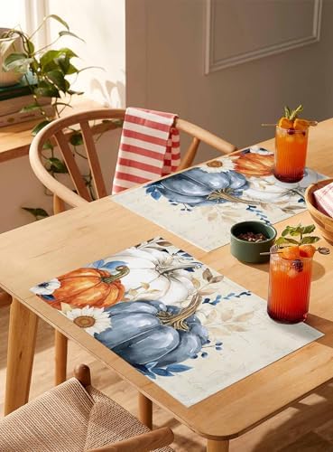Placemats Set of 8, Fall Beige Pumpkin Woven Placemat, Linen Place