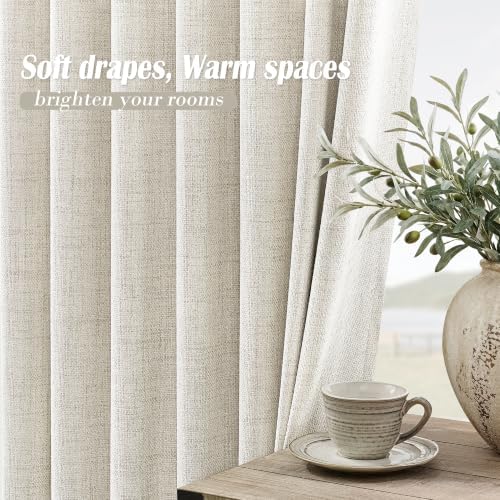 Linen Blackout Curtains 92 Inch Long for Living Room, Oatmeal
