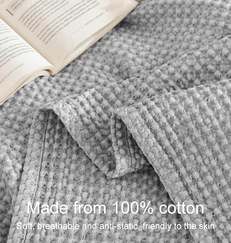 Talasily 100% Cotton Waffle Blanket Queen Size,Stone Washed Bed