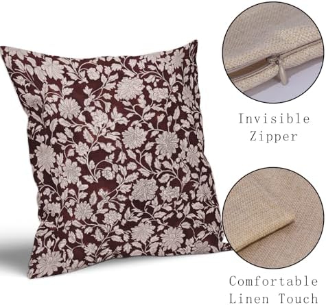 Wine Red and Gray Boho Floral Pillowcase Set of 2 Red Flowers Block