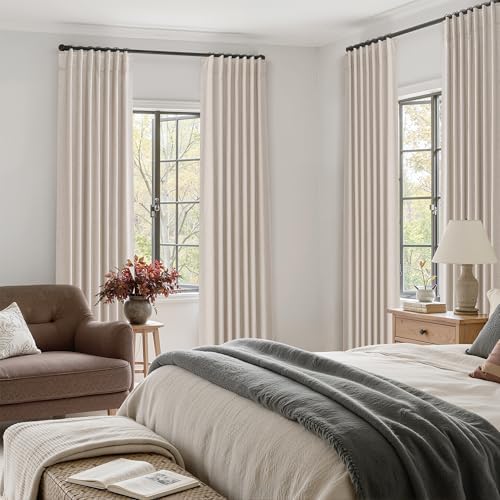 Jowels Oatmeal Linen Blackout Curtains 108 Inches Long 2 Panels for