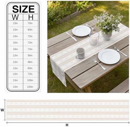 Beige Striped Table Runner 108 Inch Long Dresser Scarves Cotton Linen