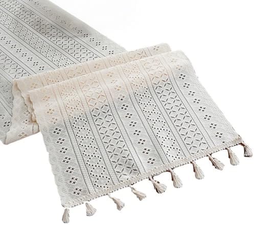 Lace Table Runner Long with Tassels - Elegant Farmhouse Blend Decor
